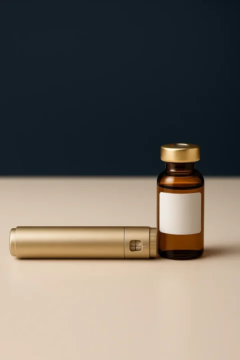 Injectable pen beside a medication vial
